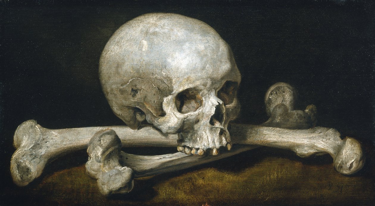 Memento Mori con una calavera y huesos cruzados, 1650-63 de Philips Gysels
