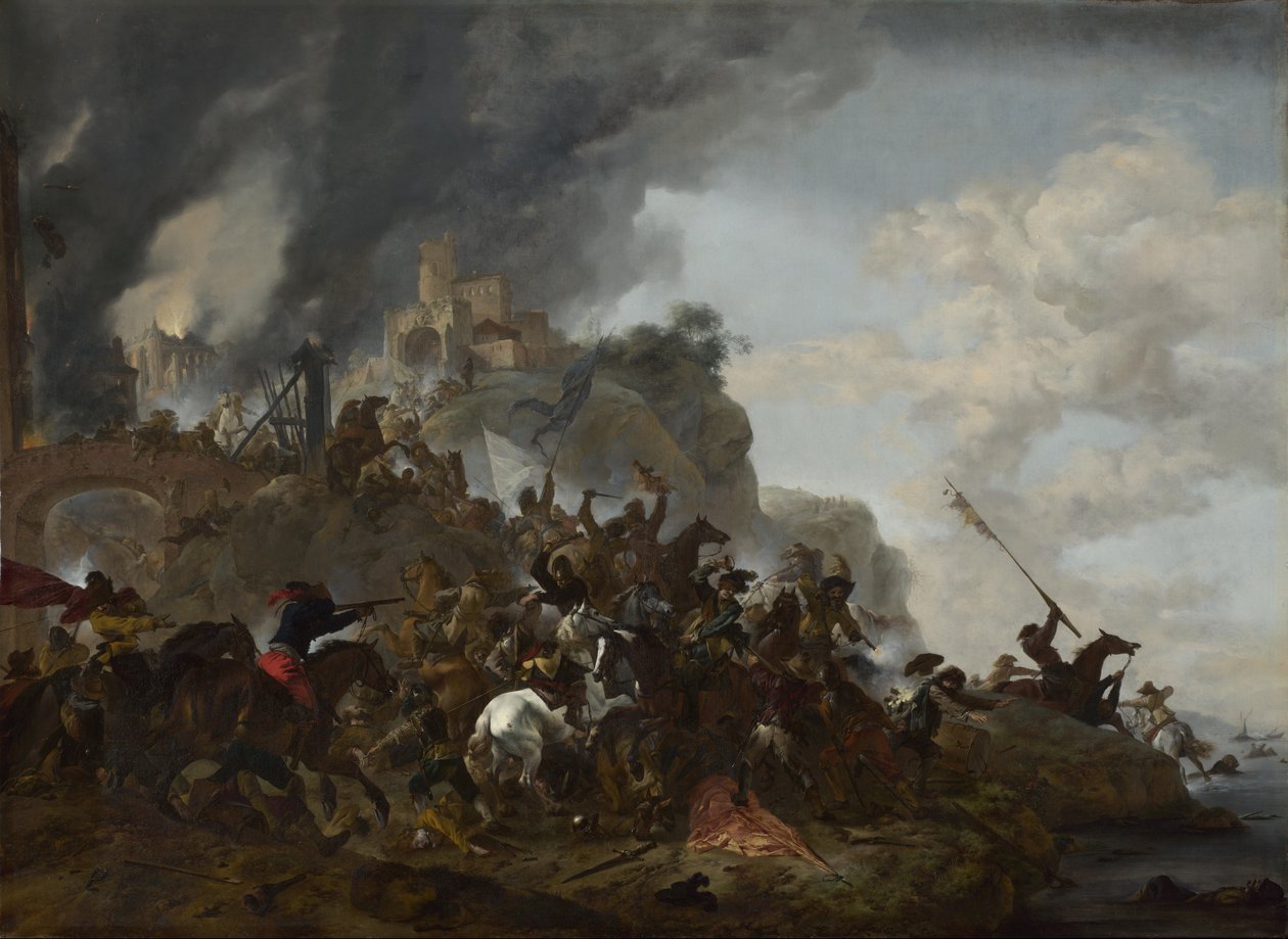 Caballería haciendo una salida desde un fuerte en una colina de Philips Wouwerman