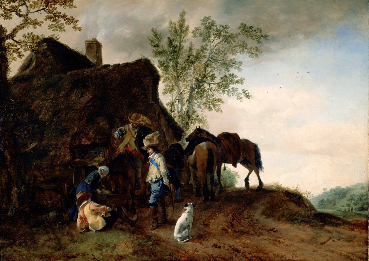 Parada de caballeros en una posada de Philips Wouwerman