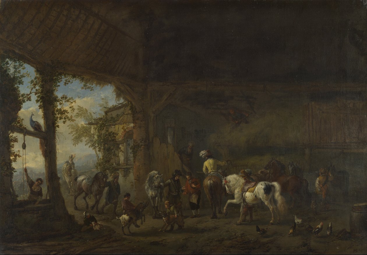 El interior de un establo de Philips Wouwerman