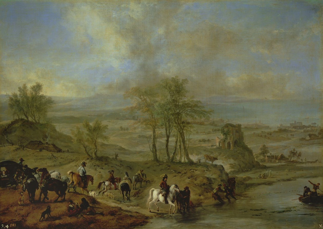 Partiendo para la caza y pesca en el río de Philips Wouwerman