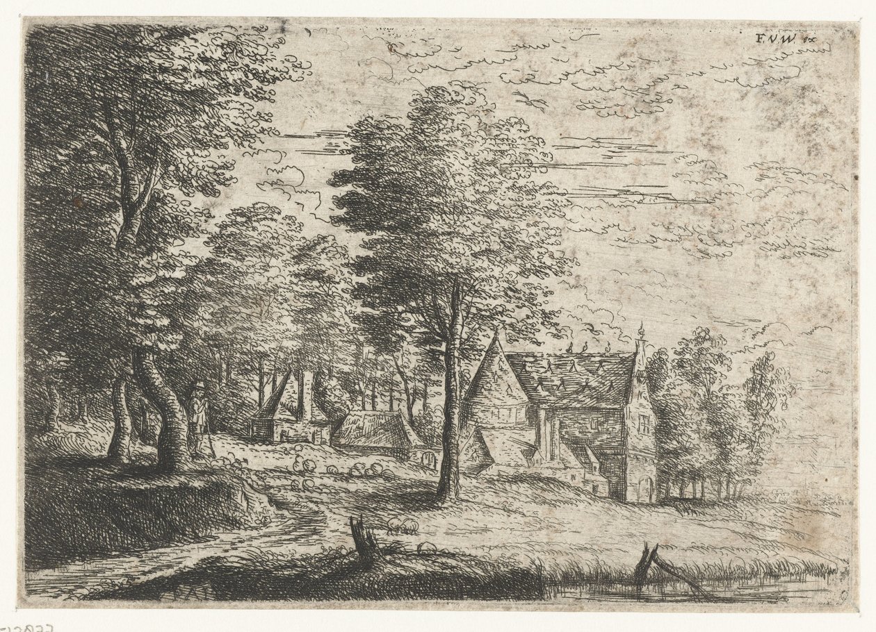 paisaje con un pastor y su rebaño Tres paisajes (título de la serie) de Philips Augustijn Immenraet