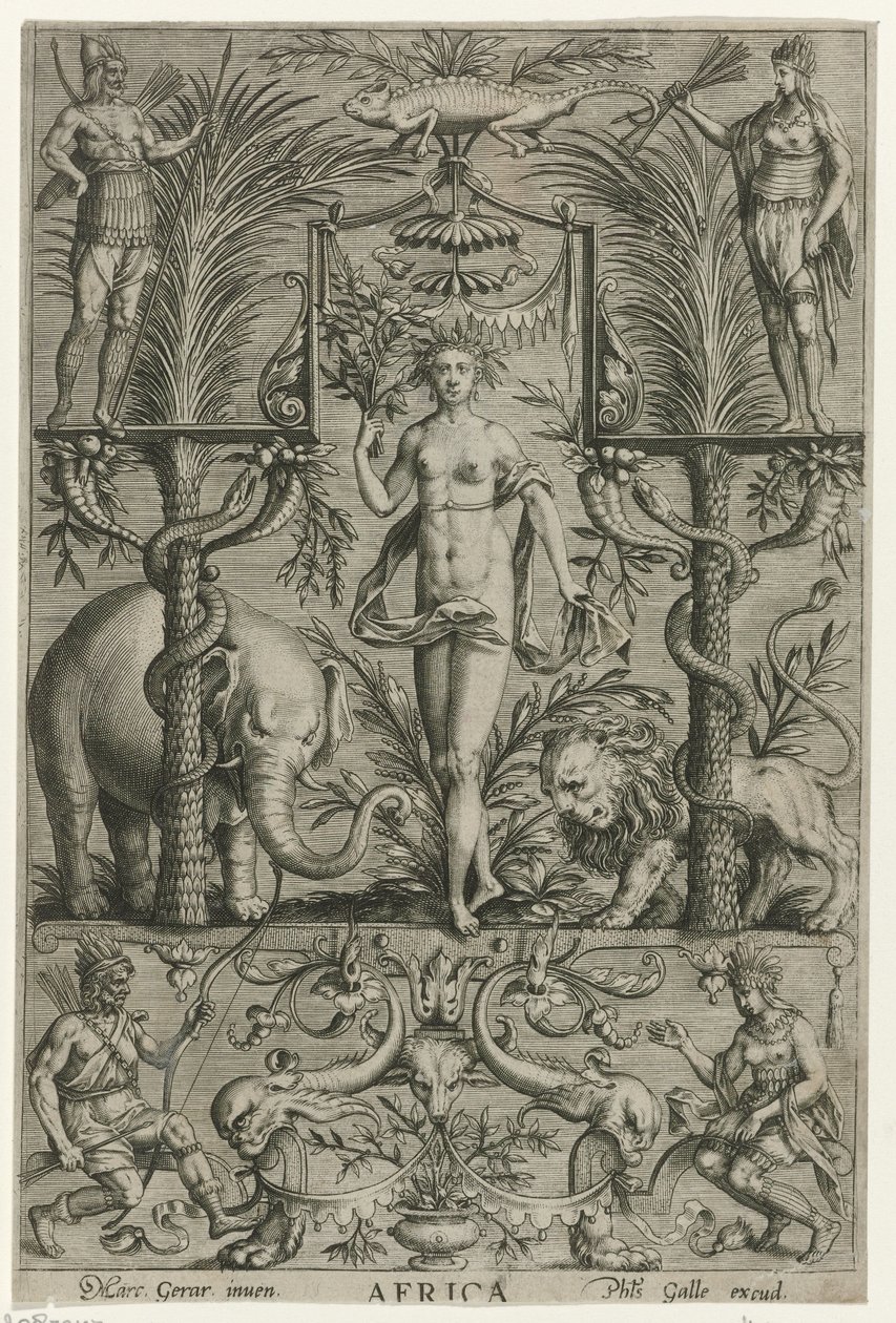 África África (título sobre objeto) Los cuatro continentes (título de la serie) de Philips Galle (attributed to workshop of)