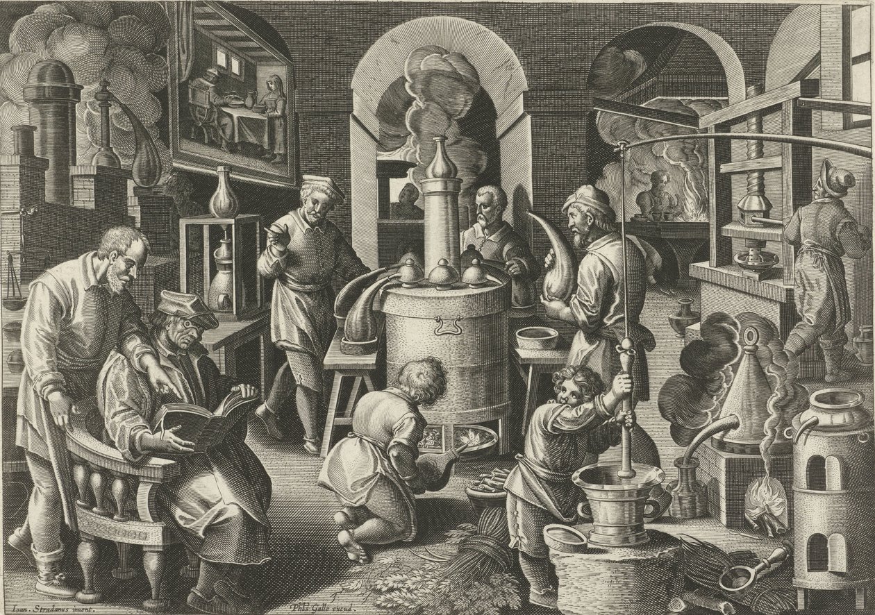 Destilación Nuevos inventos y descubrimientos (título de la serie) Nova Reperta (título de la serie) de Philips Galle (attributed to workshop of)