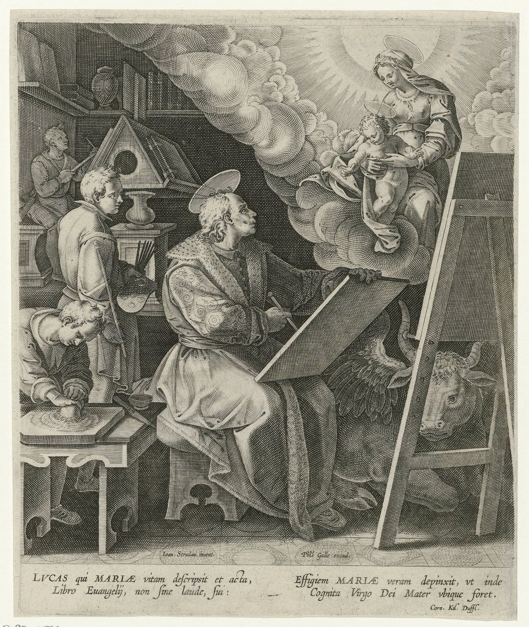 San Lucas pinta a María con el niño de Philips Galle (attributed to workshop of)