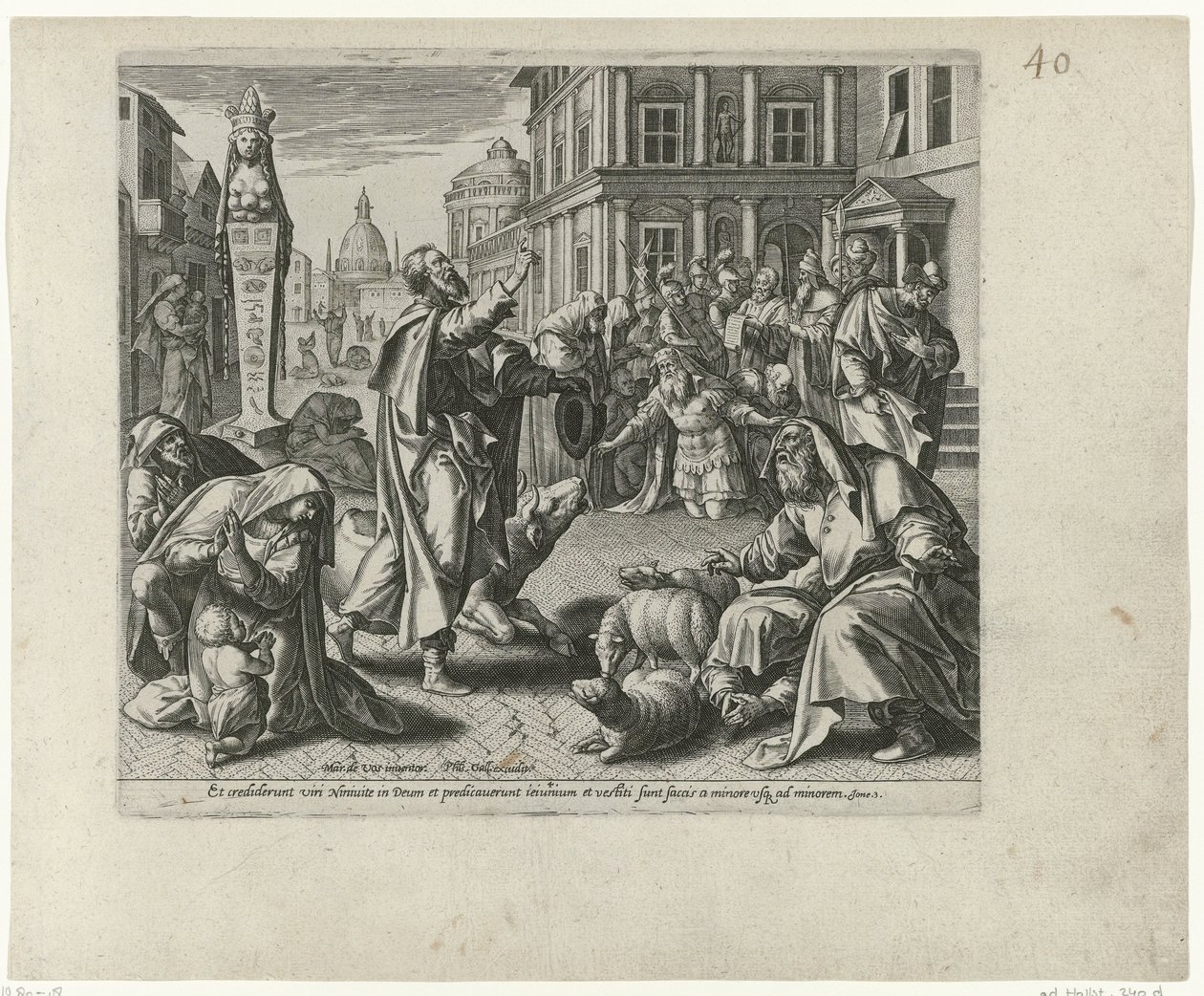 Jona verkündet den Untergang von Ninive von Philips Galle (attributed to workshop of)