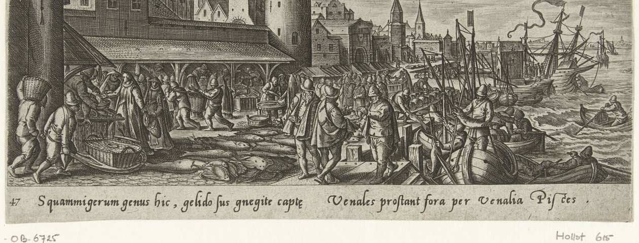 Vismarkt Jacht en visvangst (título de la serie) Tipos de caza, pesca y caza (título de la serie) de Philips Galle (attributed to workshop of)