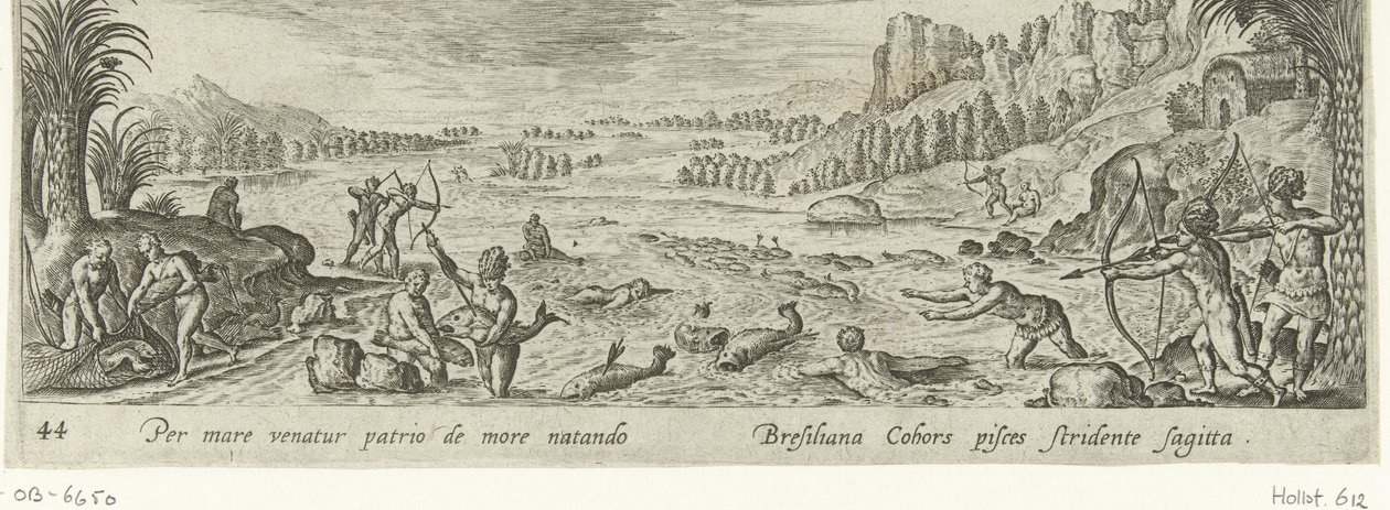 La pesca entre los nativos americanos Caza y pesca (título de la serie) Venationes, Piscationes et Aucupii Typi (título de la serie) de Philips Galle (attributed to workshop of)