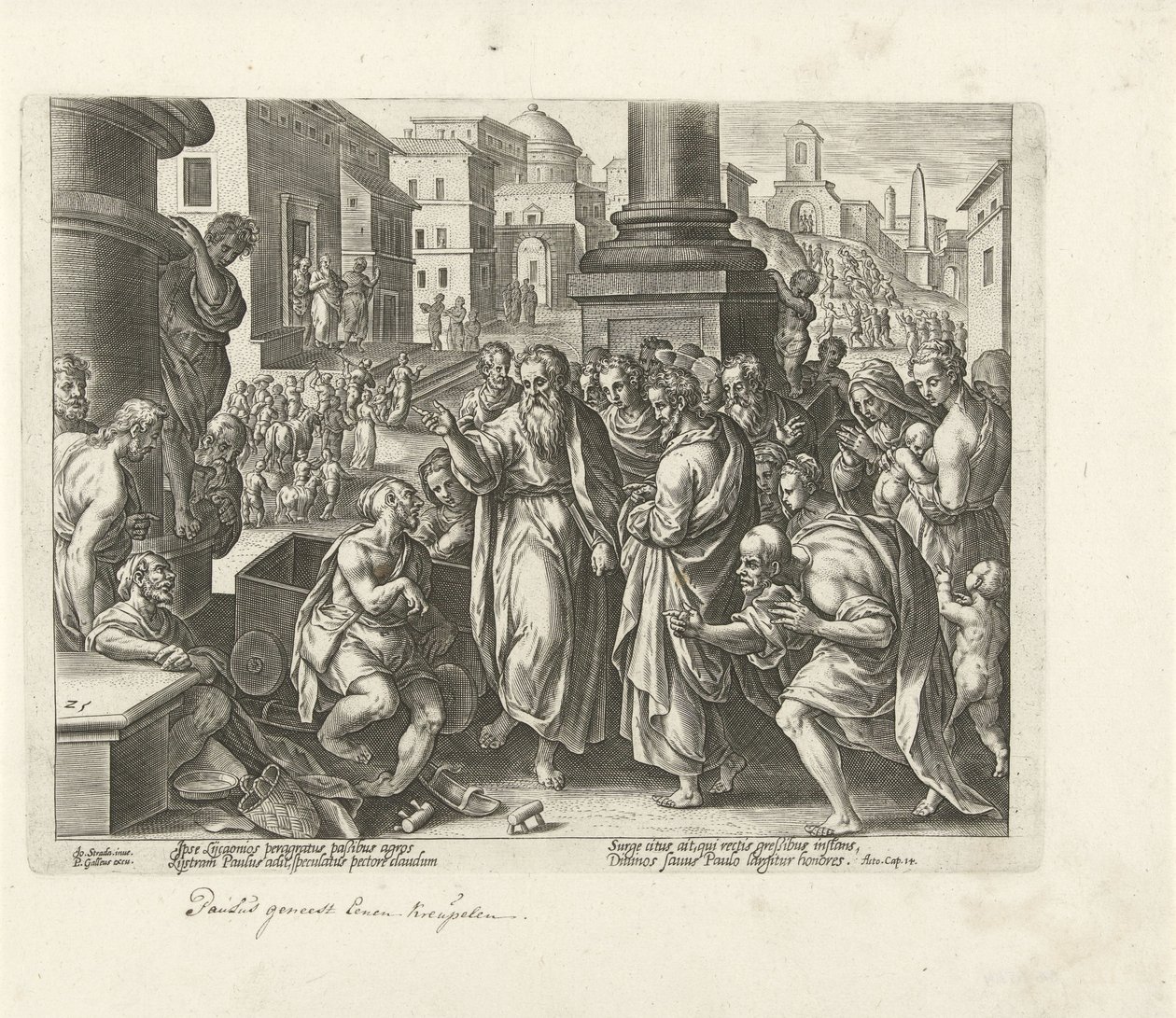Pablo cura a un lisiado en Listra Hechos de los Apóstoles (título de la serie) Acta Apostolorum (título de la serie) de Philips Galle (possibly)