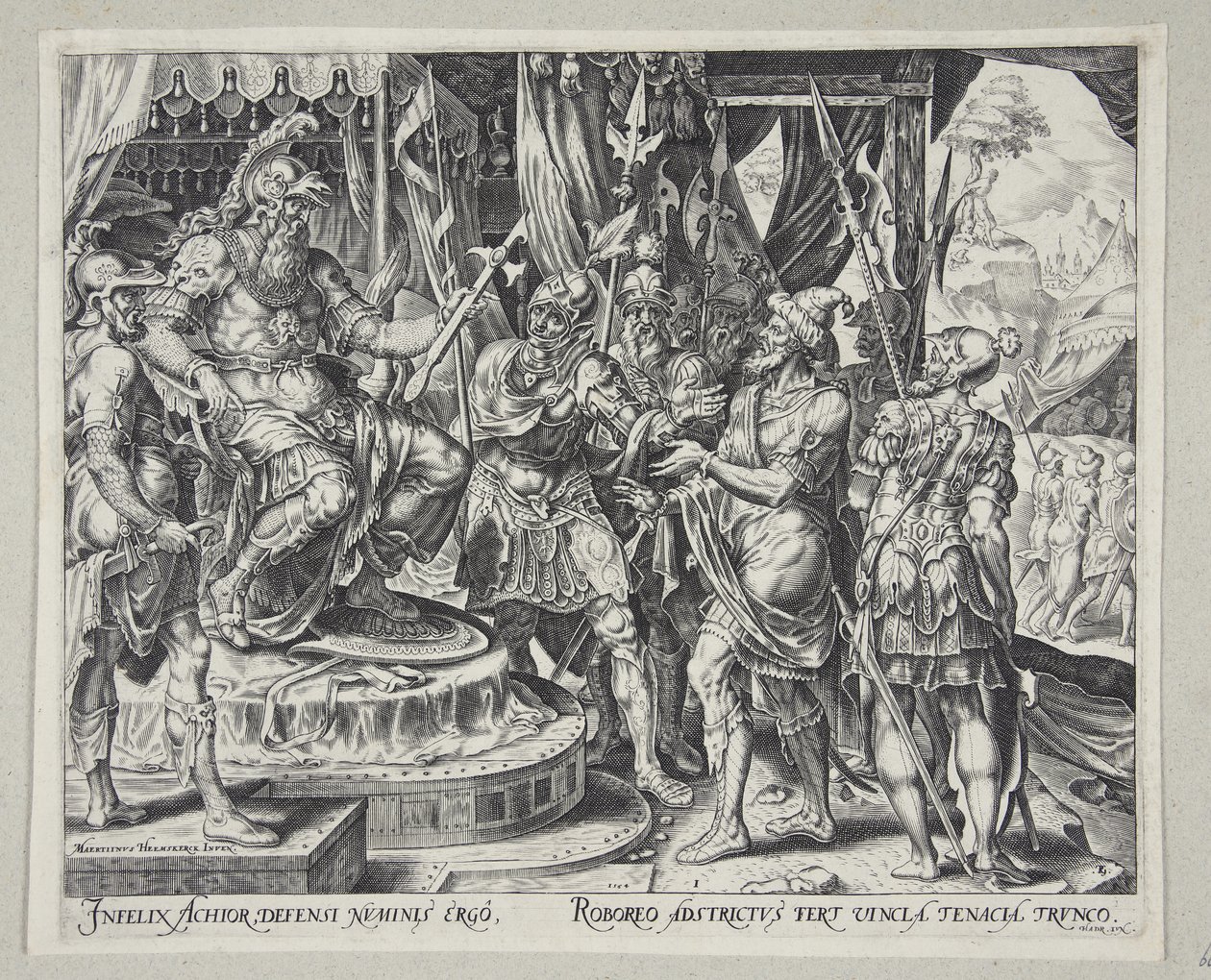 Aquir rogando a Holofernes por los israelitas de Philips Galle