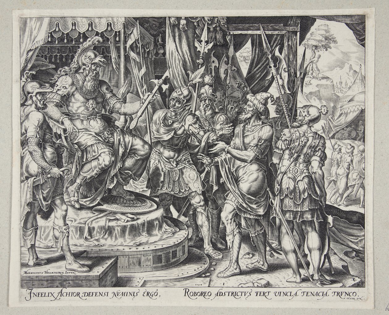 Aquir rogando a Holofernes por los israelitas de Philips Galle