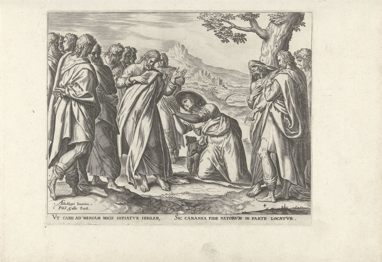 Cristo y la mujer cananea Seis escenas con Cristo y mujeres de los Evangelios (título de la serie) de Philips Galle