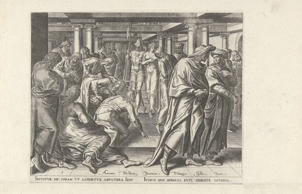 Cristo y la mujer sorprendida en adulterio Seis escenas con Cristo y mujeres de los Evangelios (título de la serie) de Philips Galle