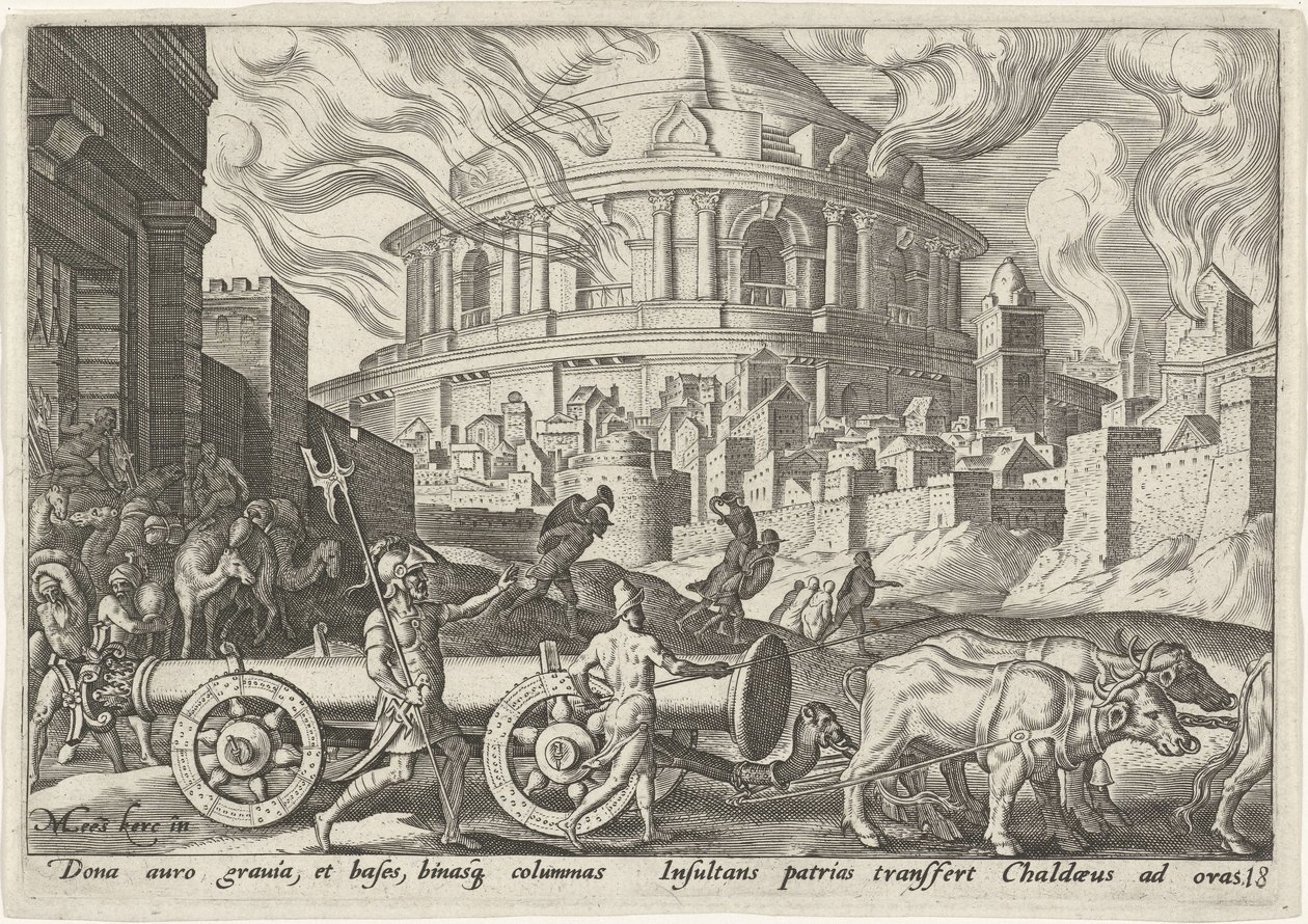 Los caldeos toman las columnas del templo de Jerusalén Los días de la perdición del pueblo judío (título de la serie) de Philips Galle