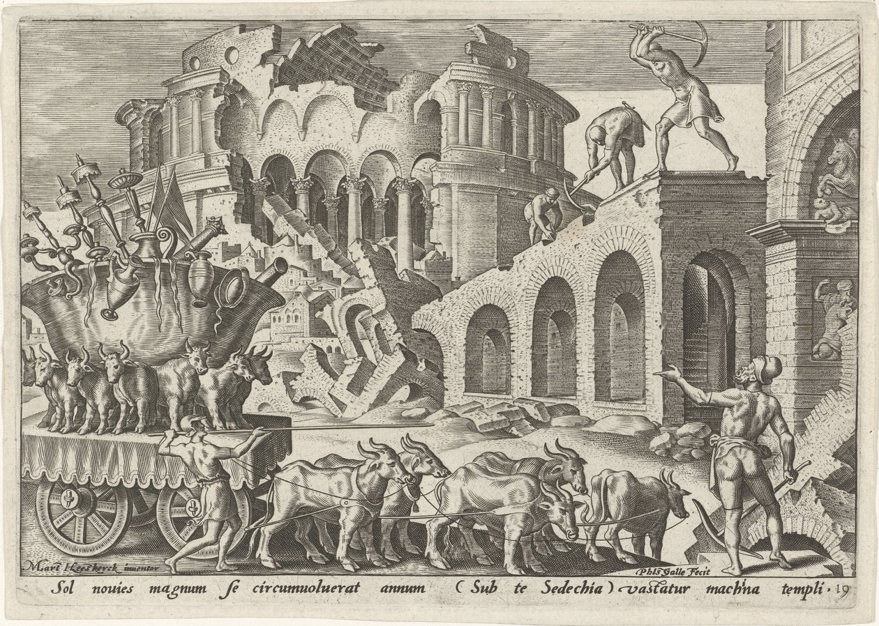 Los caldeos saquean el templo de Jerusalén Los días de la perdición del pueblo judío (título de la serie) de Philips Galle