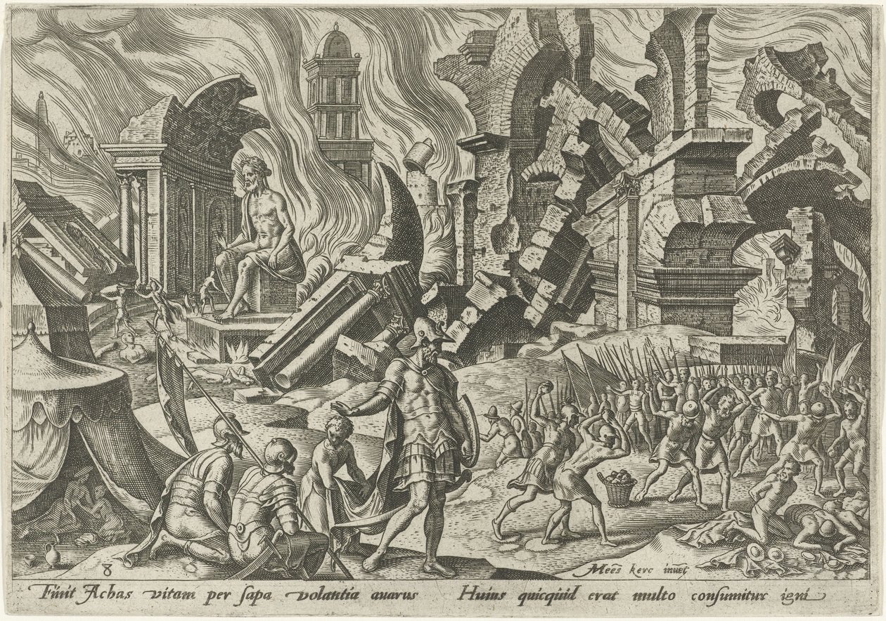 La destrucción de Hai y la lapidación de Acán Los días de la perdición del pueblo judío (título de la serie) de Philips Galle