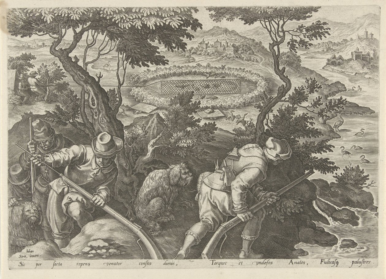 Eendenjacht Jachttaferelen (título de la serie) En el que todo tipo de caza, caza de aves y pesca (título de la serie) de Philips Galle