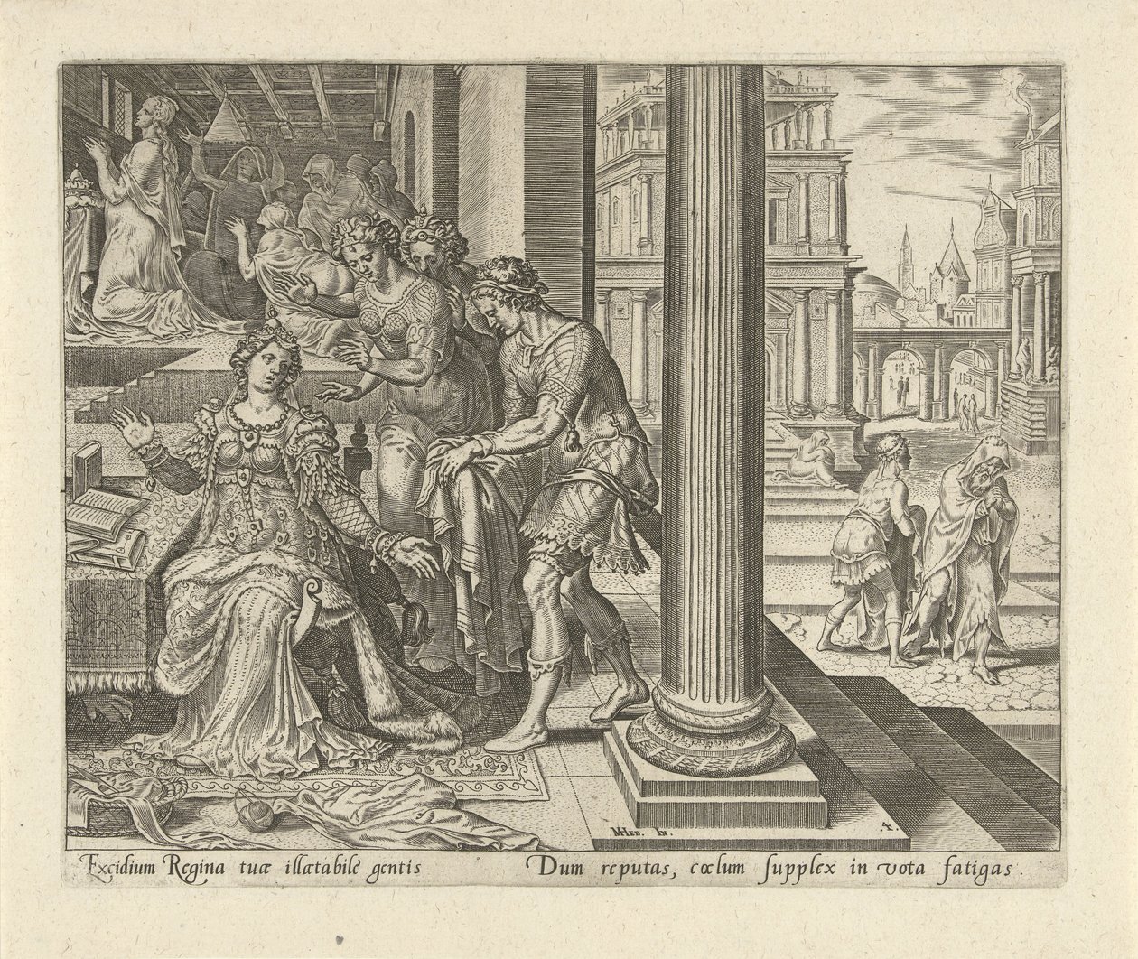 Ester oye de sus criadas que Mardoqueo viste ropa de luto Historia de Esther (título de la serie) de Philips Galle