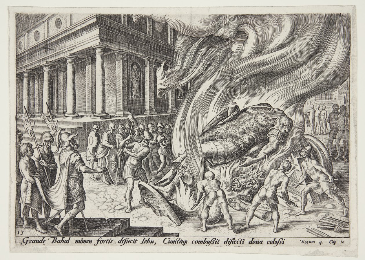 Jehu destruyendo el templo y la estatua de Baal de Philips Galle