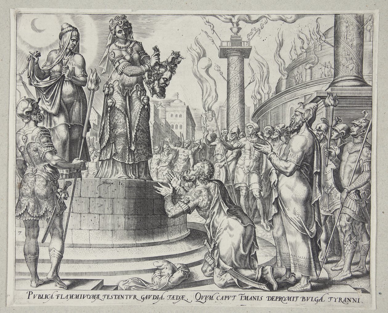 Judith mostrando la cabeza de Holofernes al pueblo de Betulia de Philips Galle