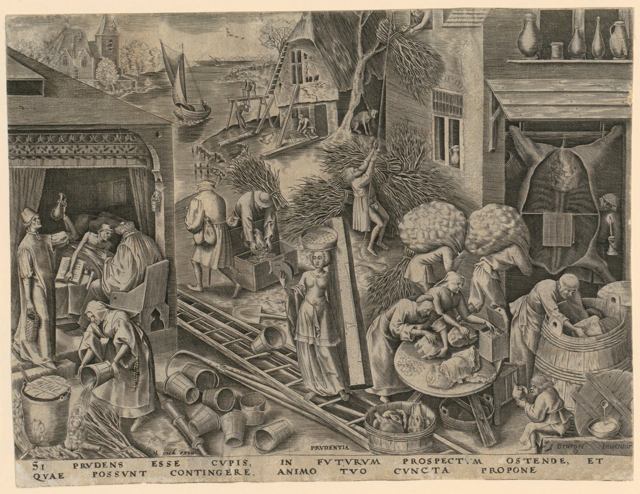 Prudencia (Prudentia), lámina 5 de la serie «Las siete virtudes» de Philips Galle