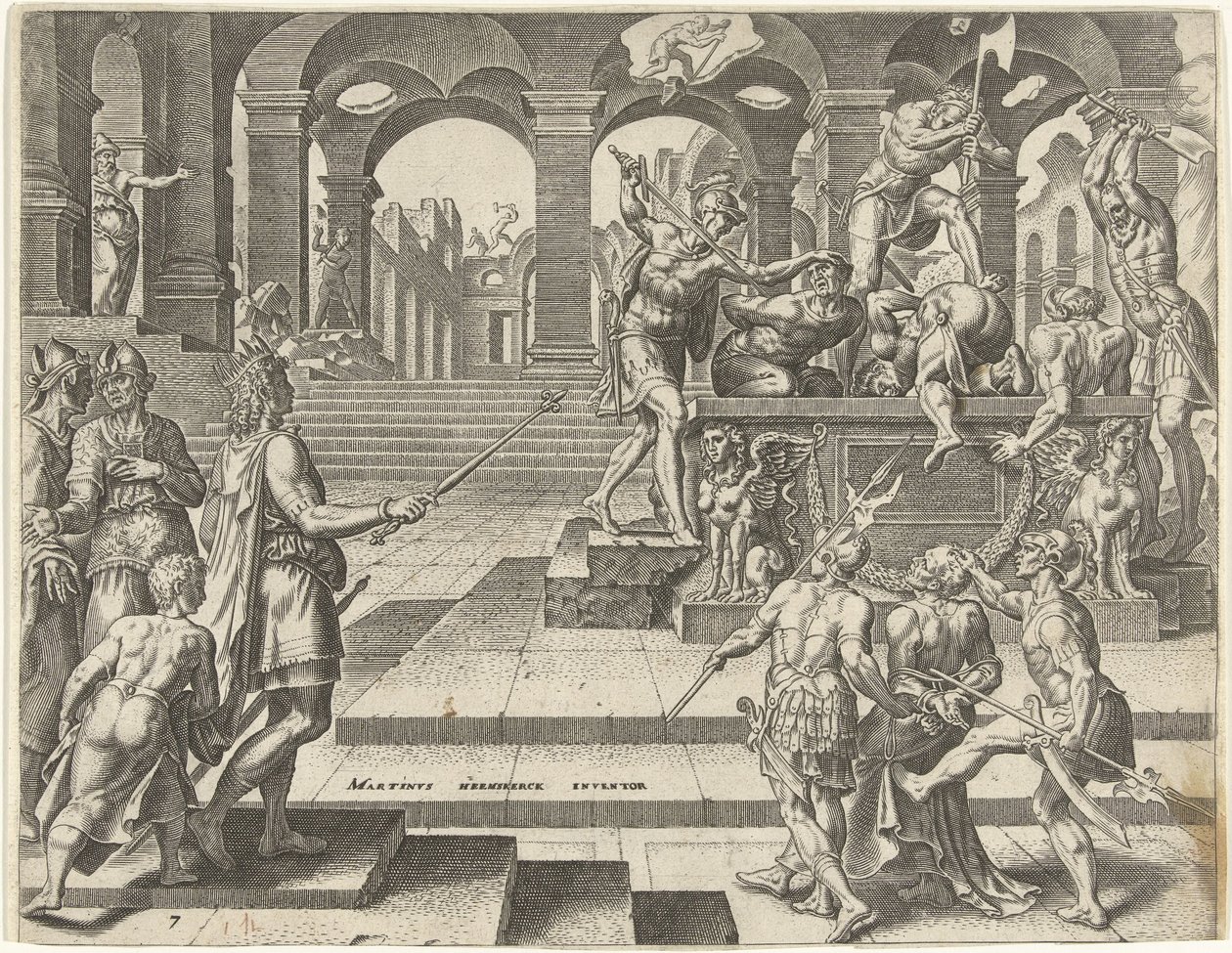 El rey Josías ordena matar a los sacerdotes de los templos de Samaria Historia del rey Josías (título de la serie) de Philips Galle