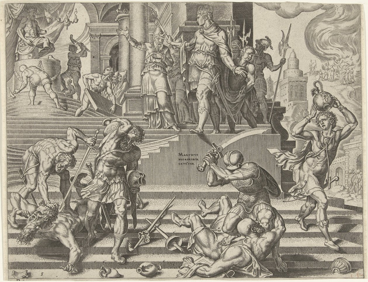 El rey Josías hace destruir el templo de Baal Historia del rey Josías (título de la serie) de Philips Galle