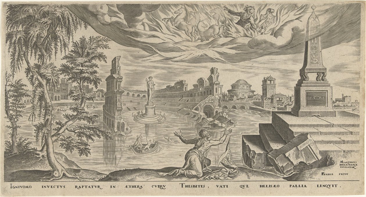 Paisaje con Eliseo recibiendo el manto de Elías de Philips Galle