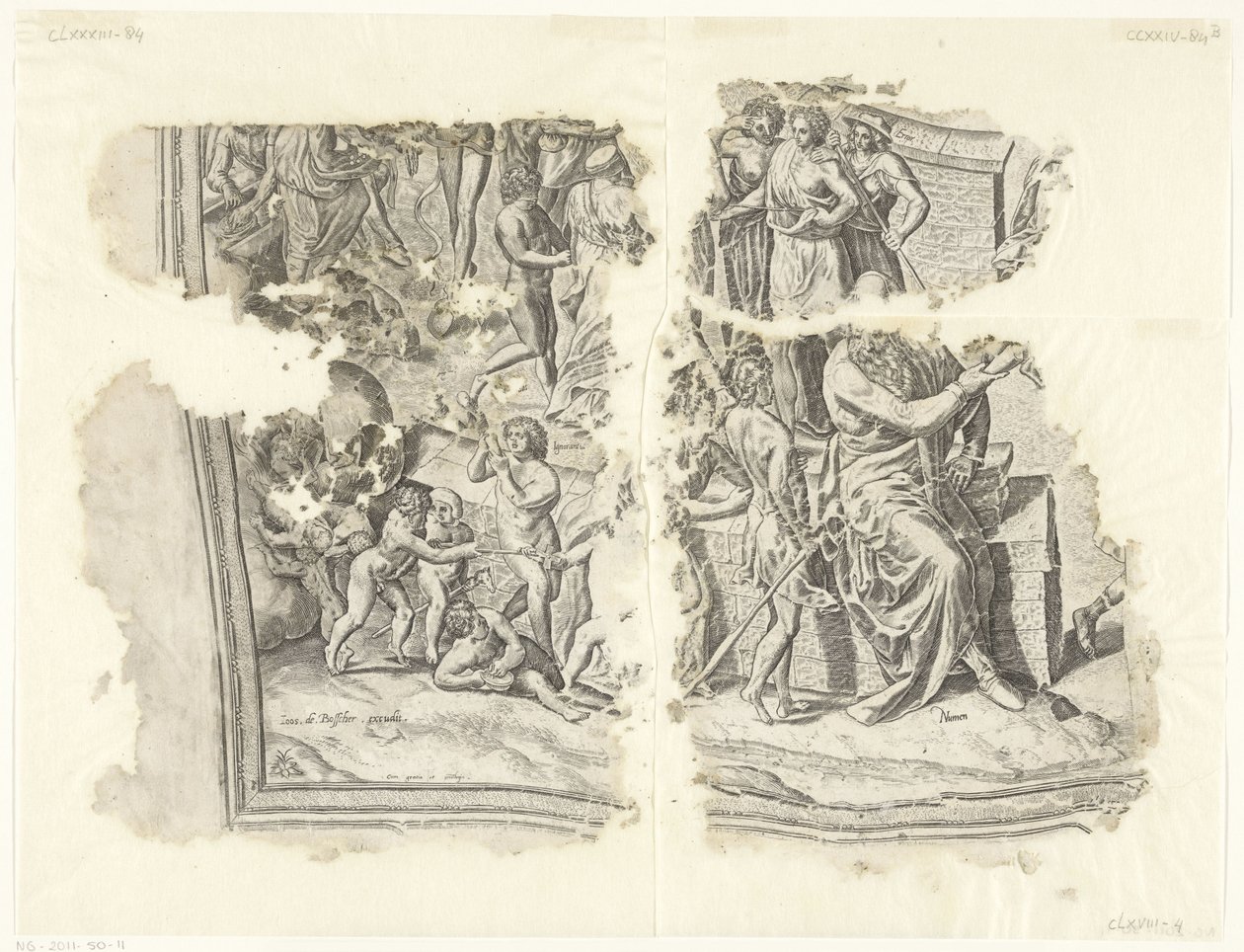 Esquina inferior izquierda de una impresión de la escena de Cebes Tabula Cebetis Carta Vitae (título original) de Philips Galle