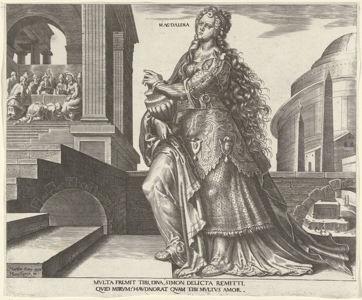 María Magdalena Magdalena (título sobre objeto) Ocho mujeres famosas del Antiguo y Nuevo Testamento (título de la serie) de Philips Galle