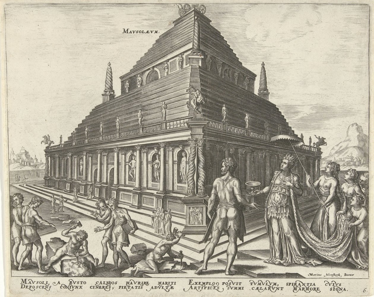 Mausoleo de Halicarnaso Mavsolaevm (título sobre objeto) Las ocho maravillas del mundo (título de la serie) de Philips Galle