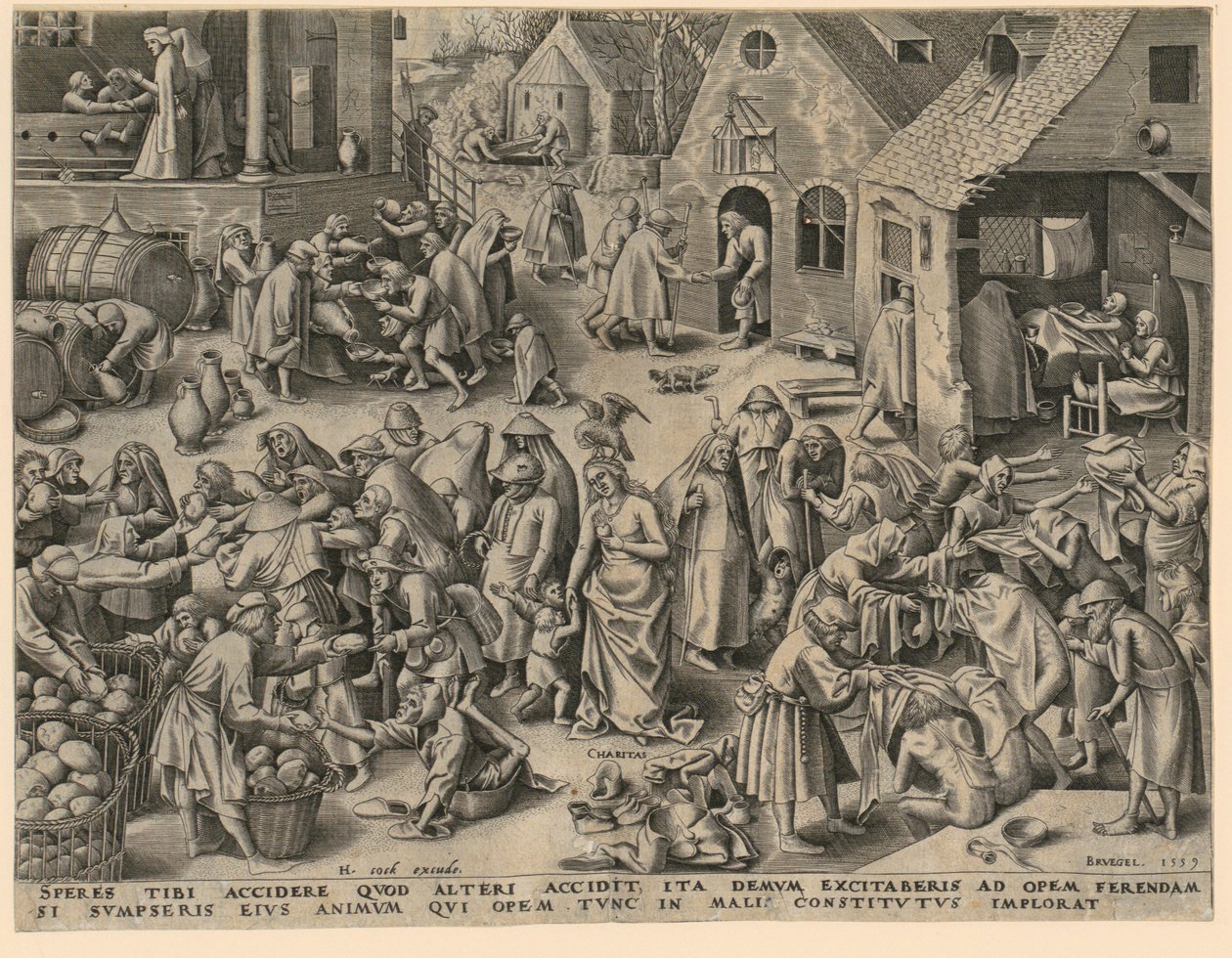 Caridad (Charitas), lámina 3 de la serie «Las siete virtudes» de Philips Galle