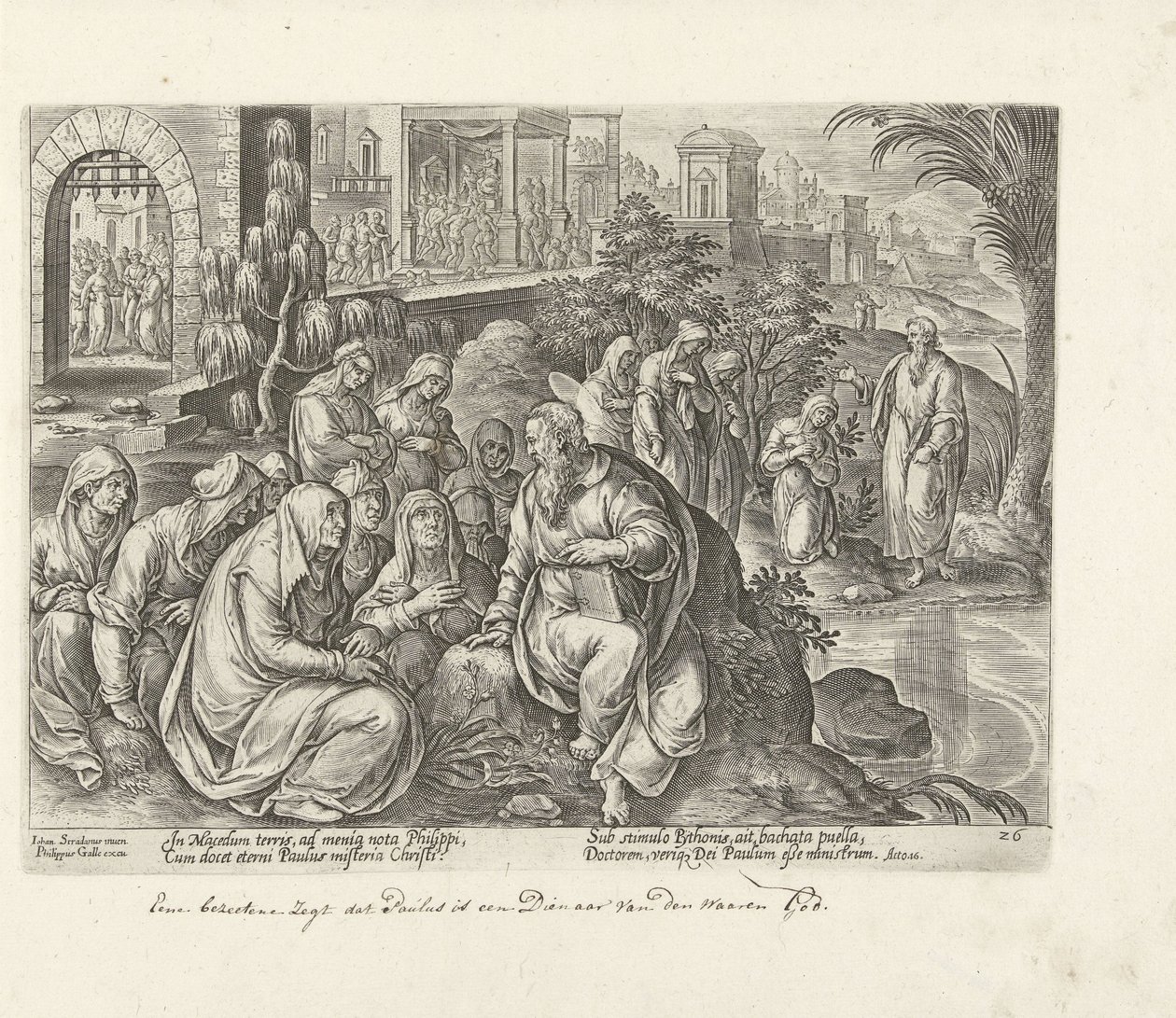 Pablo convierte a las mujeres de Filipos Hechos de los Apóstoles (título de la serie) Acta Apostolorum (título de la serie) de Philips Galle