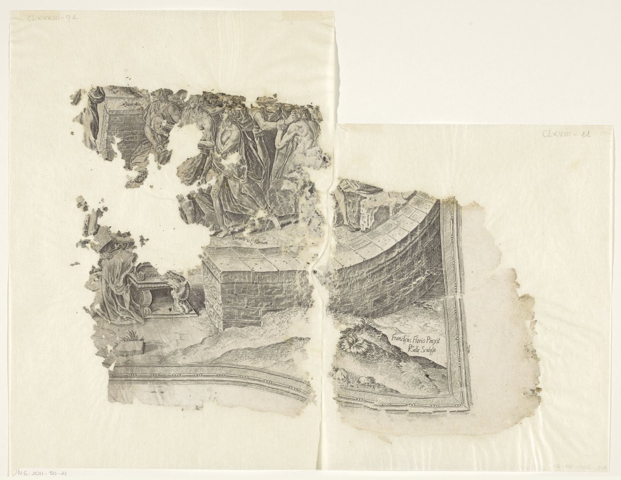 Esquina inferior derecha de una impresión de la escena de Cebes Tabula Cebetis Carta Vitae (título original) de Philips Galle