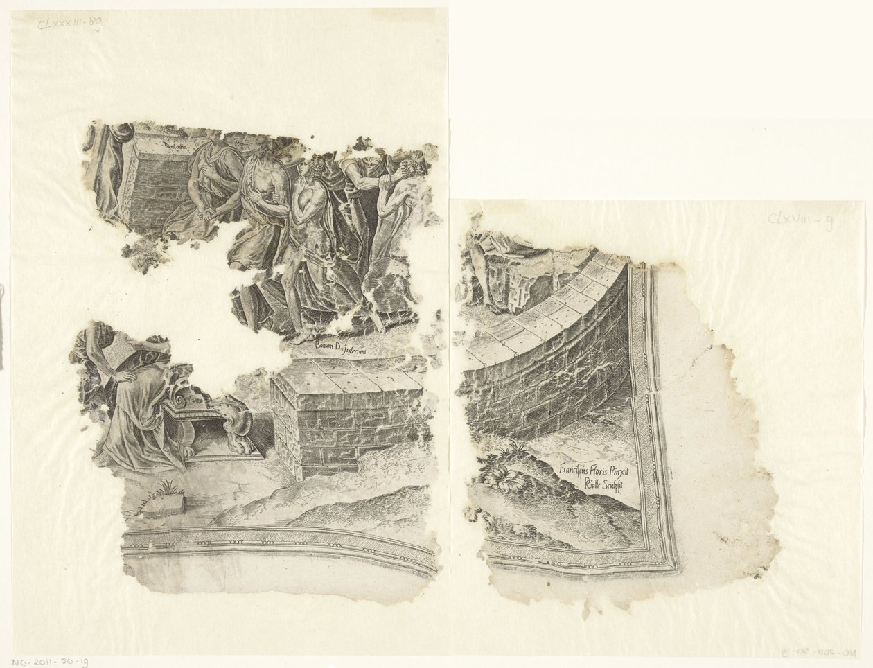 Esquina inferior derecha de una impresión de la escena de Cebes Tabula Cebetis Carta Vitae (título original) de Philips Galle