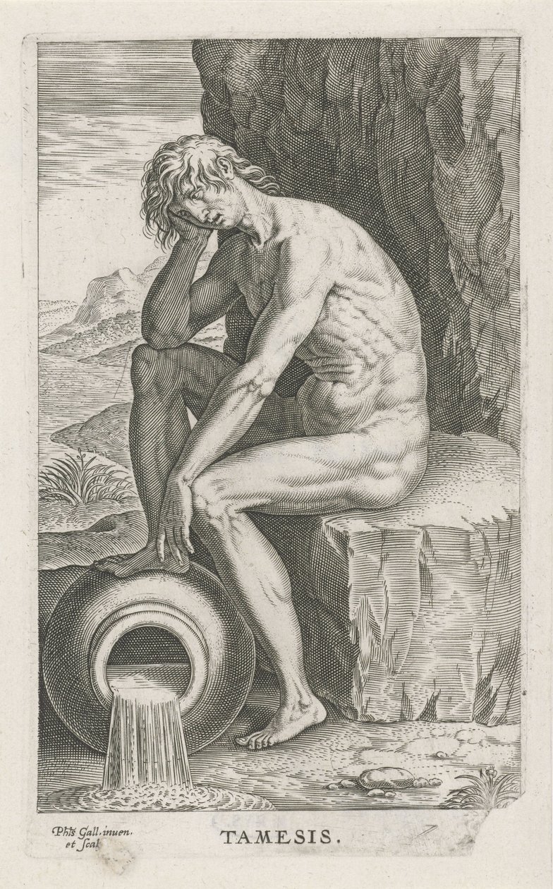 Río Támesis Támesis (título sobre objeto) Rivier-en zeegoden (título de la serie) Imágenes bellamente escritas de los semidioses de los Marini y sus amigos (título de la serie) de Philips Galle