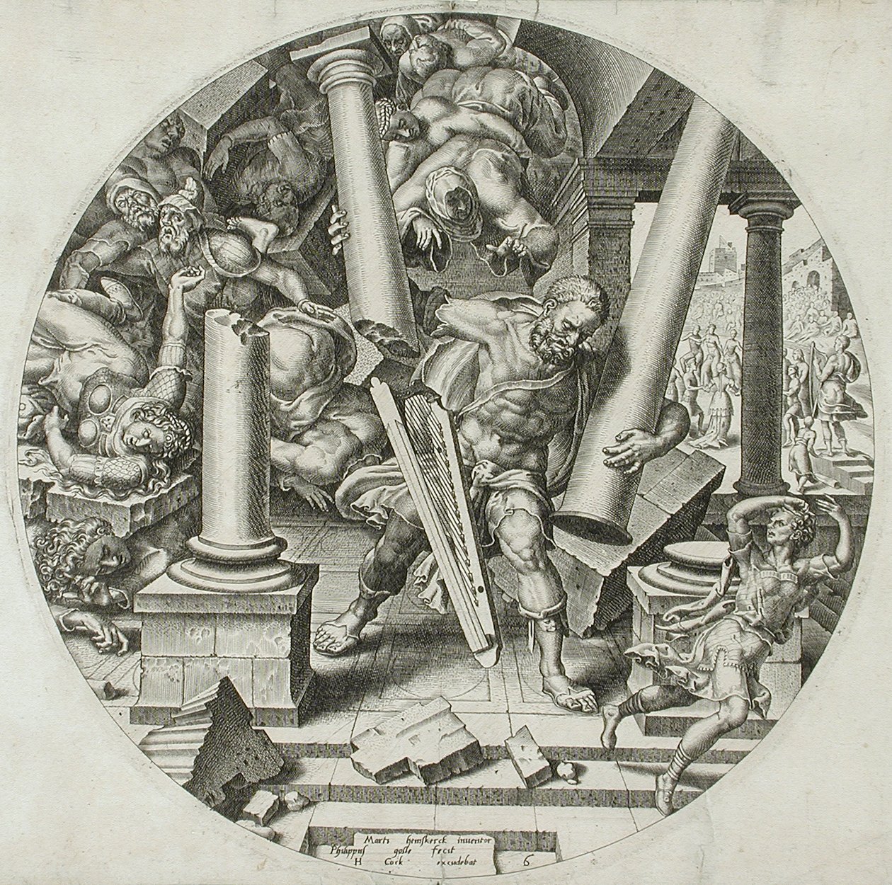Sansón destruyendo el templo de Philips Galle