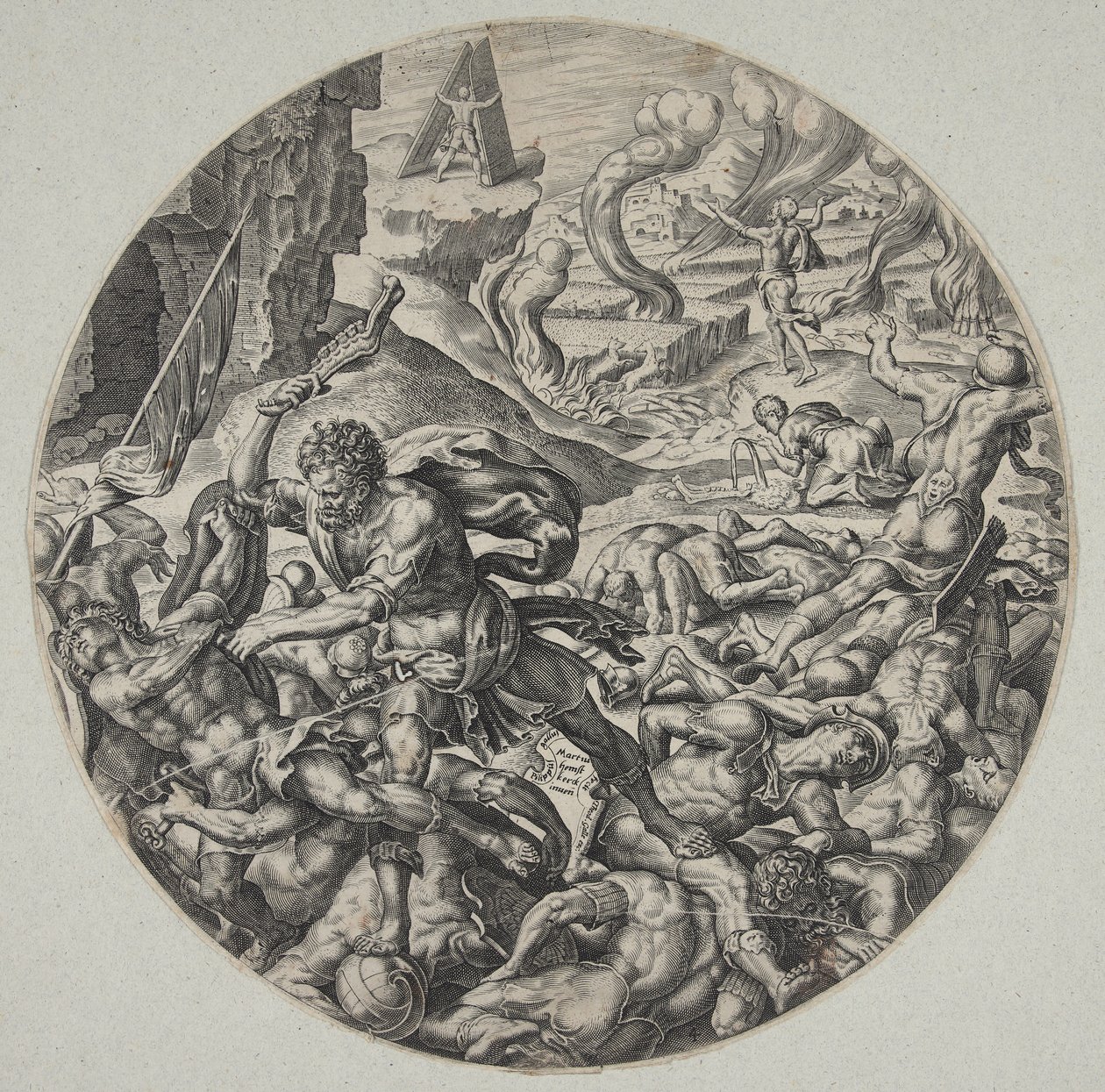 Sansón golpeando a los filisteos con la quijada de un asno de Philips Galle