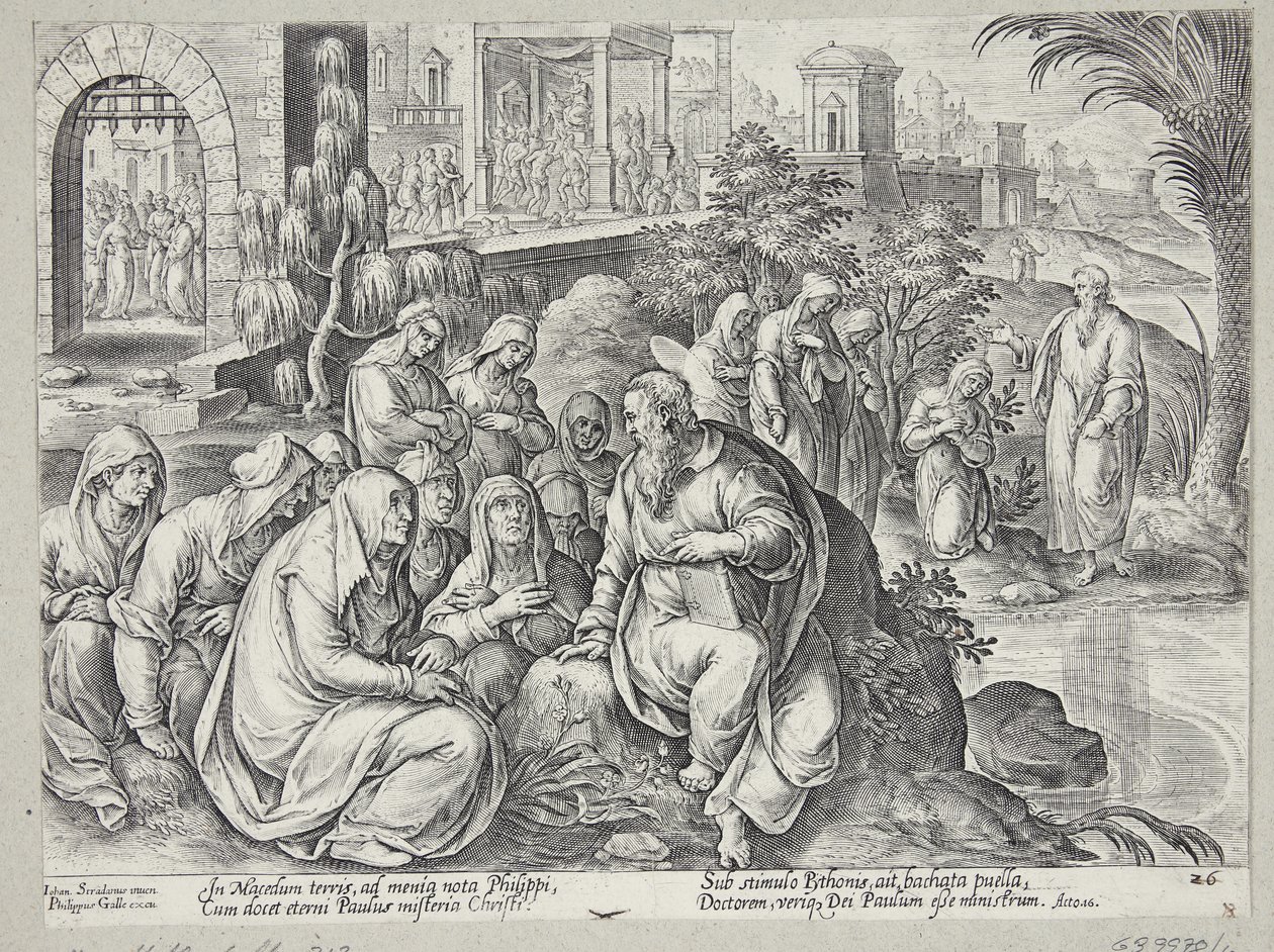 San Pablo hablando con las mujeres de Filipos de Philips Galle