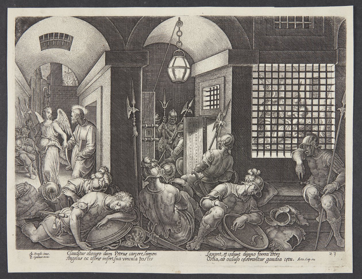 San Pedro liberado de la prisión por el ángel de Philips Galle