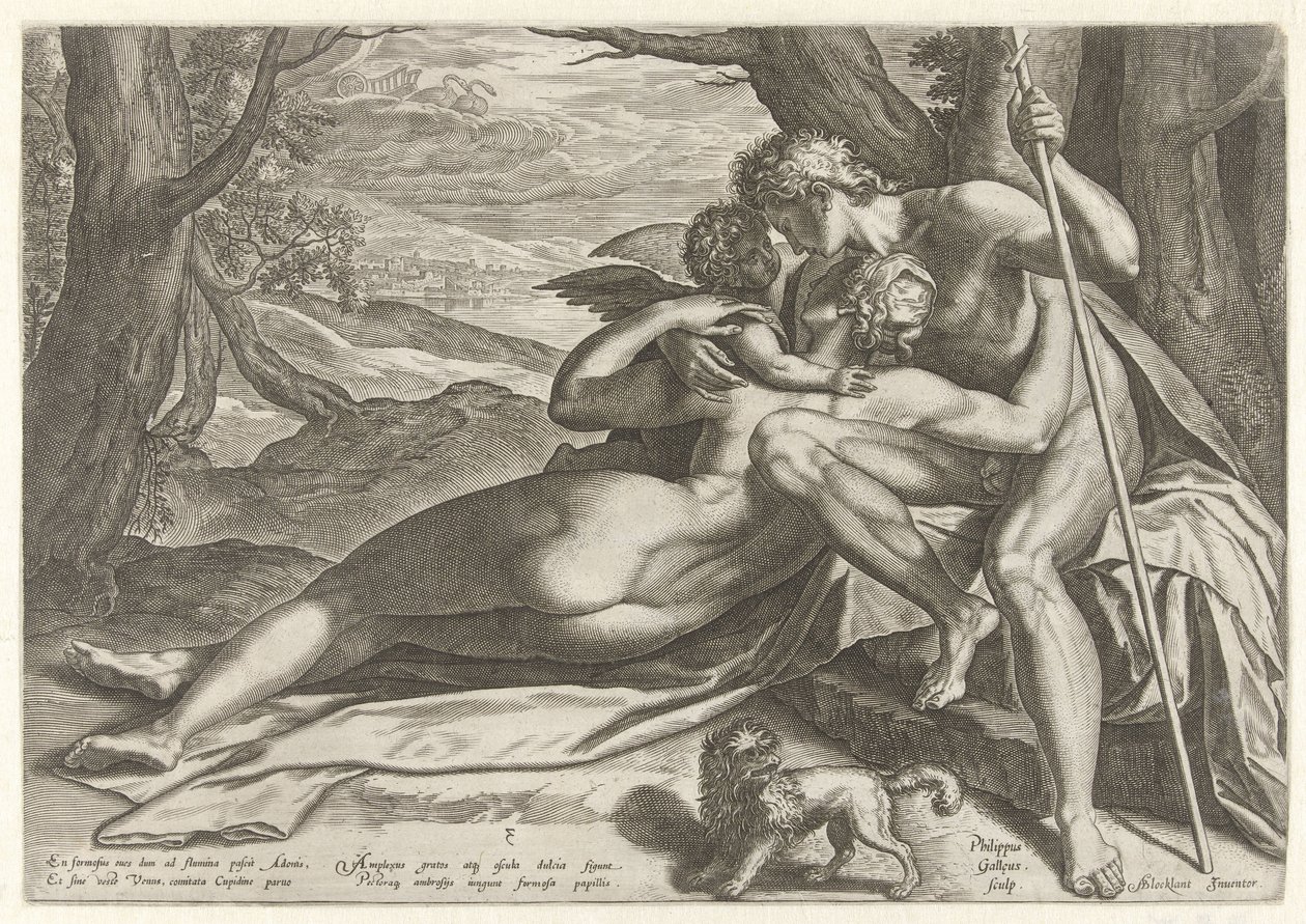 Venus y Adonis con Amor La historia de Adonis (título de la serie) de Philips Galle