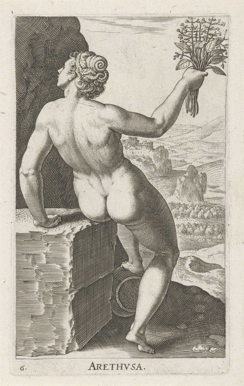 La ninfa del agua Arethusa Arthvsa (título sobre el objeto) Stroom- en waternimfen (título de la serie) pezones oceanítidos y potamidum (título de la serie) de Philips Galle