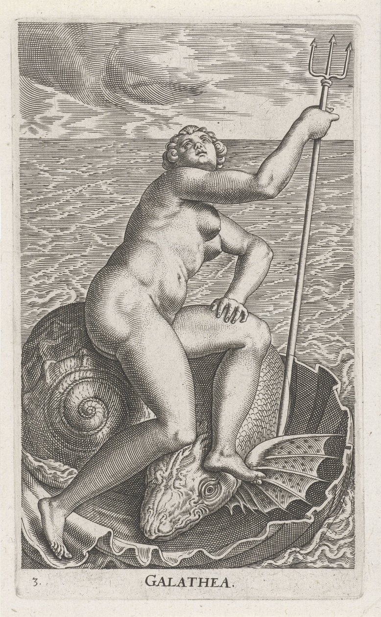 Waternimf Galatea Galatia (título sobre el objeto) Stroom- una ninfa de agua (título de la serie) Nympharum oceanitidum, Ephydridum potamidum naiadum (título de la serie) de Philips Galle