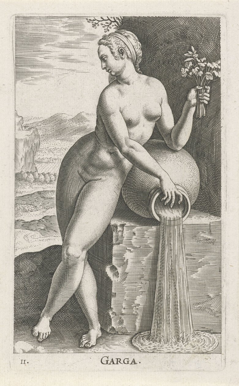 Ayuda Waternimf Garga (título sobre objeto) Stroom- una ninfa de agua (título de la serie) Nympharum oceanitidum, Ephydridum potamidum naiadum (título de la serie) de Philips Galle