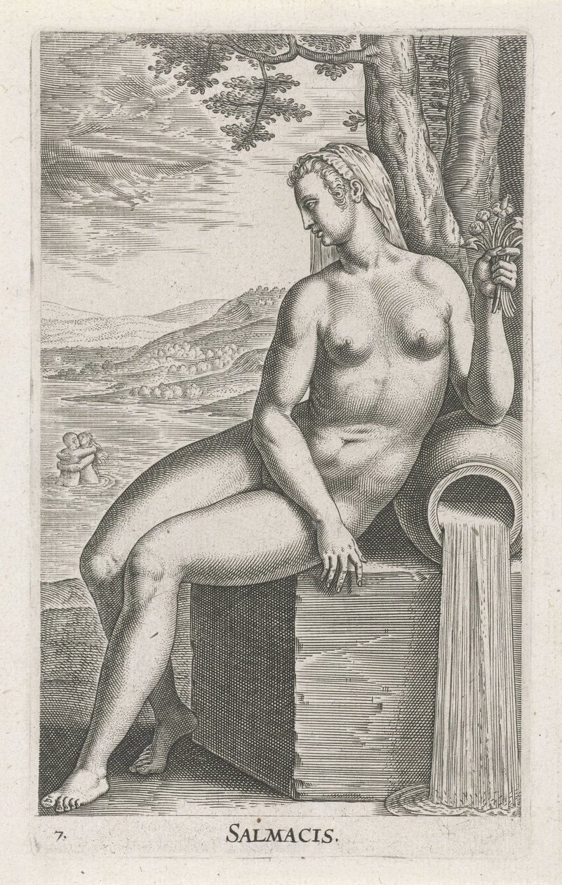 Ninfa de agua Salmacis Salmacis (título sobre objeto) Stroom- en waternimfen (título de la serie) Ninfas oceanítidas, náyade potamidus ephridrid (título de la serie) de Philips Galle