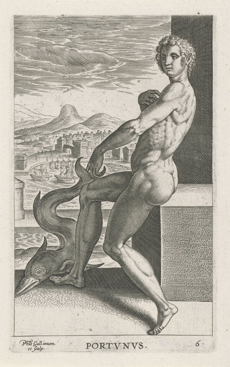 Zeegod Portunus Portvnvs (título sobre el objeto) Rivier- en zeegoden (título de la serie) Elegantes retratos de los semidioses marinos y los leones marinos (título de la serie) de Philips Galle