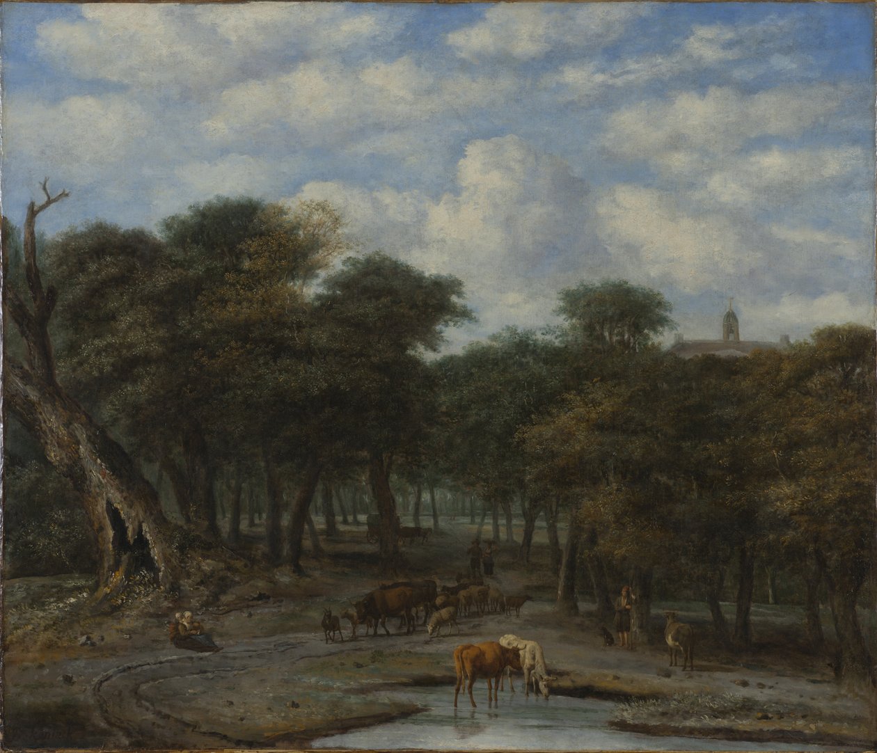 Claro del bosque con ganado de Philips Koninck