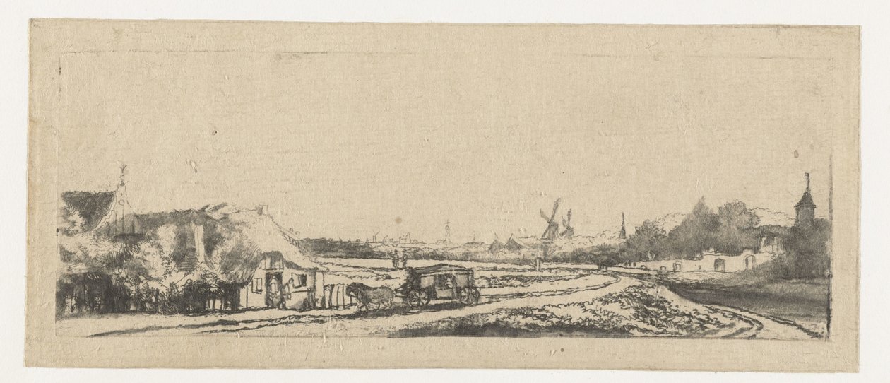 paisaje con un carruaje de Philips Koninck