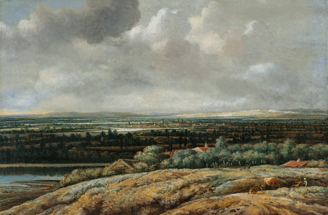 Paisaje panorámico con una ciudad al fondo de Philips Koninck