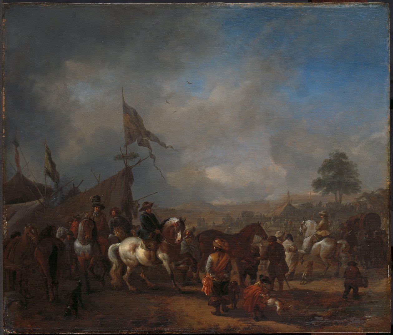 Una feria de caballos cerca de un campamento militar de Philips Wouwerman